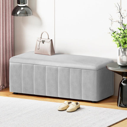 Artiss Storage Ottoman Blanket Box Velvet Grey 103cm.