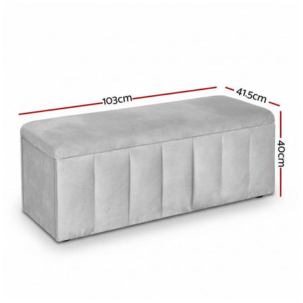 Artiss Storage Ottoman Blanket Box Velvet Grey 103cm.