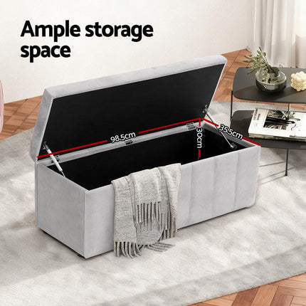 Artiss Storage Ottoman Blanket Box Velvet Grey 103cm.