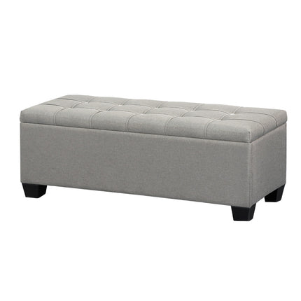 Artiss Storage Ottoman Blanket Box 97cm Button Linen Grey.