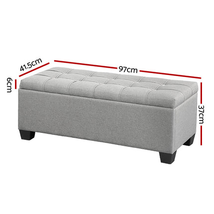 Artiss Storage Ottoman Blanket Box 97cm Button Linen Grey.