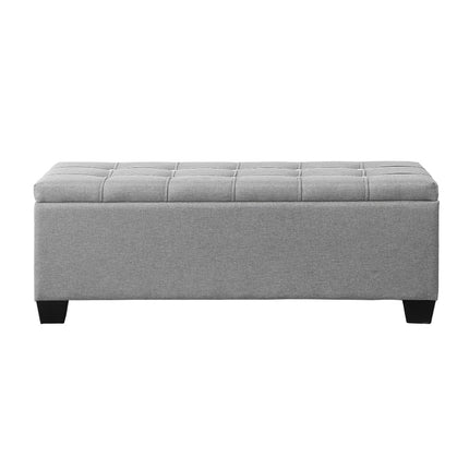 Artiss Storage Ottoman Blanket Box 97cm Button Linen Grey.