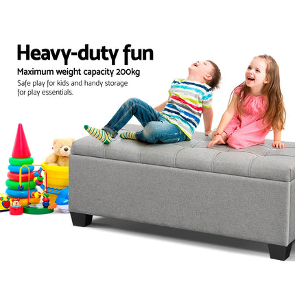 Artiss Storage Ottoman Blanket Box 97cm Button Linen Grey.