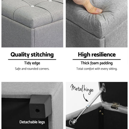 Artiss Storage Ottoman Blanket Box 97cm Button Linen Grey.