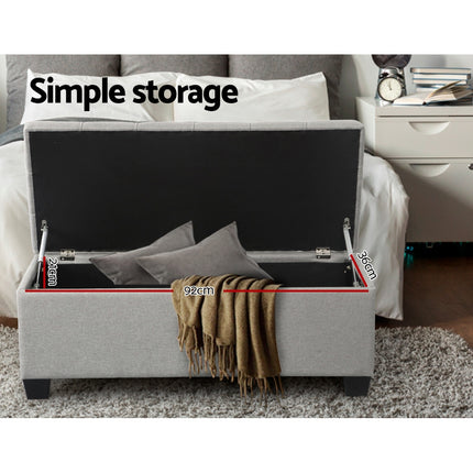 Artiss Storage Ottoman Blanket Box 97cm Button Linen Grey.
