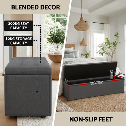 Artiss Storage Ottoman Blanket Box 140cm Linen Dark Grey.