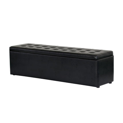 Artiss Storage Ottoman Blanket Box 140cm Leather Black.