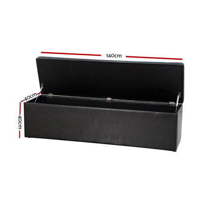 Artiss Storage Ottoman Blanket Box 140cm Leather Black.