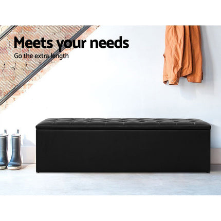 Artiss Storage Ottoman Blanket Box 140cm Leather Black.