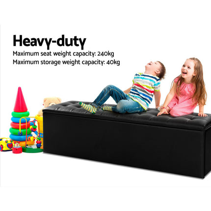 Artiss Storage Ottoman Blanket Box 140cm Leather Black.