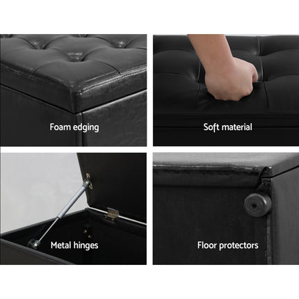 Artiss Storage Ottoman Blanket Box 140cm Leather Black.