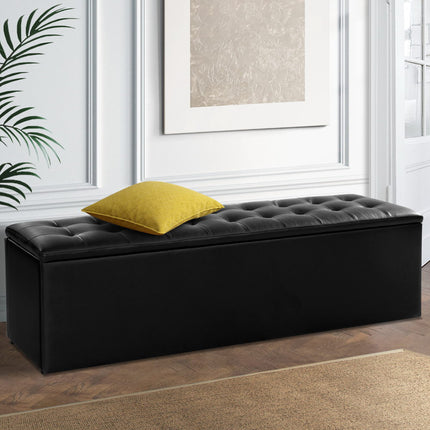 Artiss Storage Ottoman Blanket Box 140cm Leather Black.