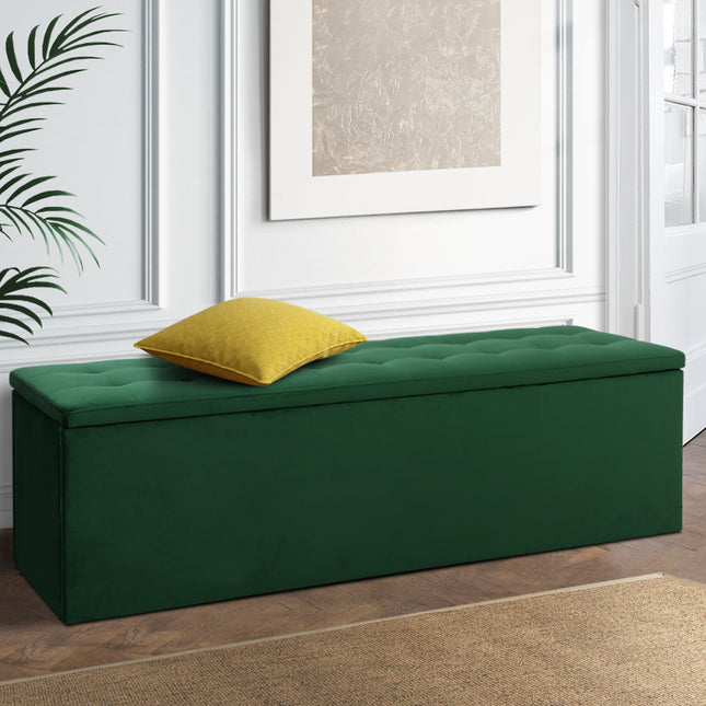 Artiss Storage Ottoman Blanket Box 140cm Velvet Green.