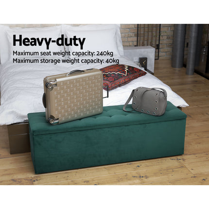 Artiss Storage Ottoman Blanket Box 140cm Velvet Green.