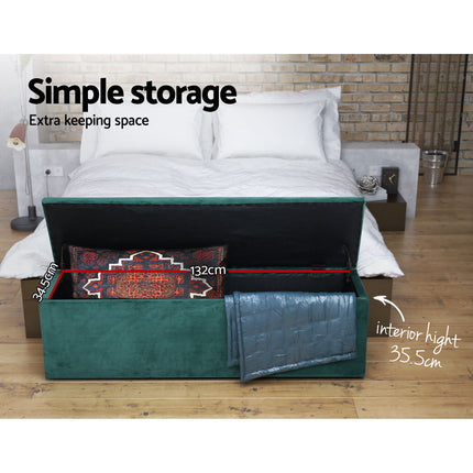Artiss Storage Ottoman Blanket Box 140cm Velvet Green.