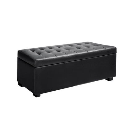 Artiss Storage Ottoman Blanket Box 97cm Leather Black.