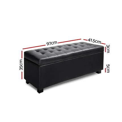 Artiss Storage Ottoman Blanket Box 97cm Leather Black.