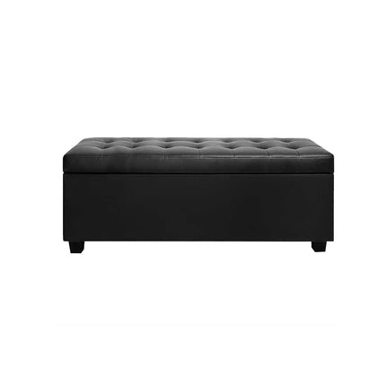 Artiss Storage Ottoman Blanket Box 97cm Leather Black.