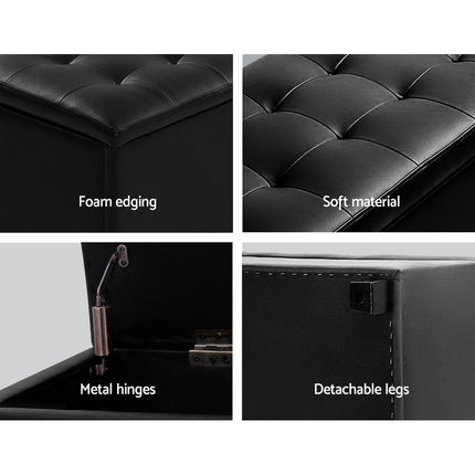 Artiss Storage Ottoman Blanket Box 97cm Leather Black.