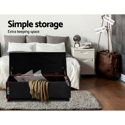 Artiss Storage Ottoman Blanket Box 97cm Leather Black.