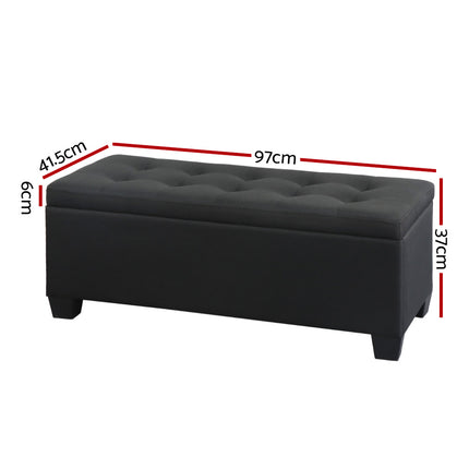 Artiss Storage Ottoman Blanket Box 97cm Linen Black.
