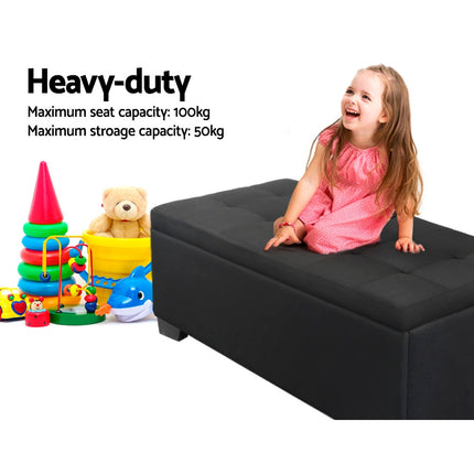 Artiss Storage Ottoman Blanket Box 97cm Linen Black.