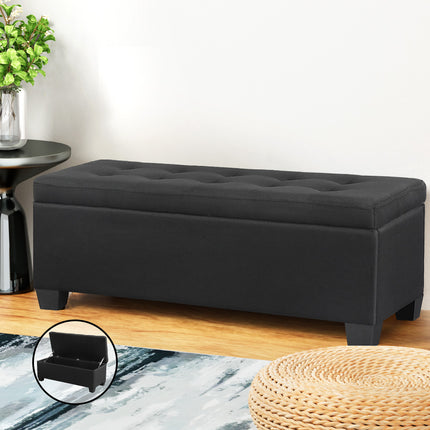 Artiss Storage Ottoman Blanket Box 97cm Linen Black.