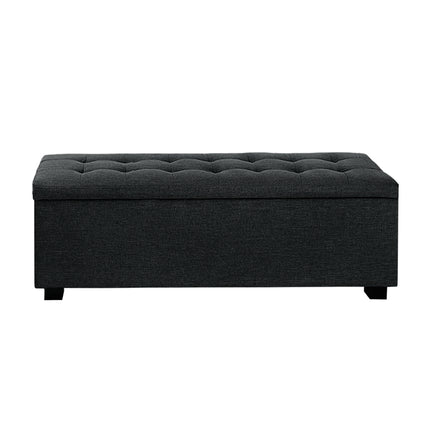 Artiss Storage Ottoman Blanket Box 97cm Linen Charcoal.