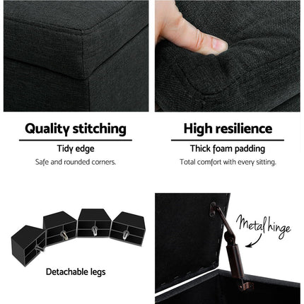 Artiss Storage Ottoman Blanket Box 97cm Linen Charcoal.