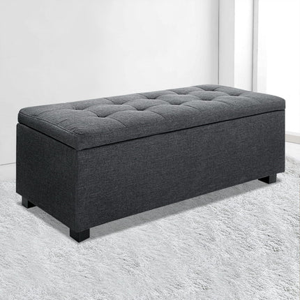Artiss Storage Ottoman Blanket Box 97cm Linen Charcoal.
