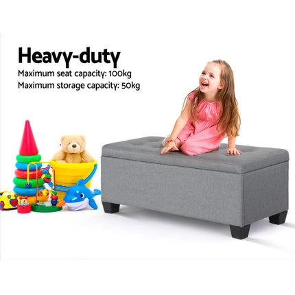 Artiss Storage Ottoman Blanket Box 97cm Linen Grey.