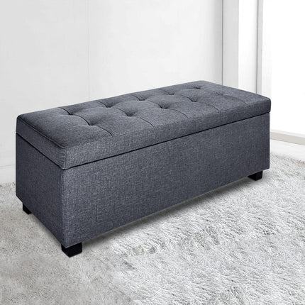 Artiss Storage Ottoman Blanket Box 97cm Linen Grey.