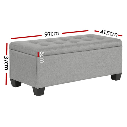 Artiss Storage Ottoman Blanket Box 97cm Linen Light Grey.