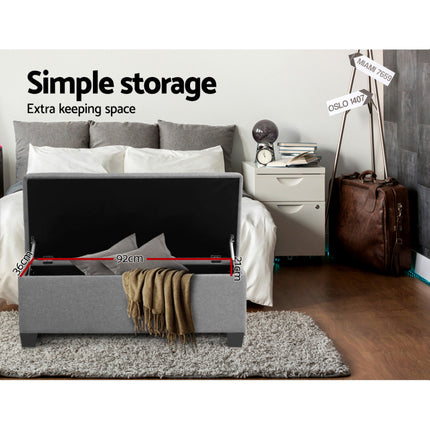 Artiss Storage Ottoman Blanket Box 97cm Linen Light Grey.