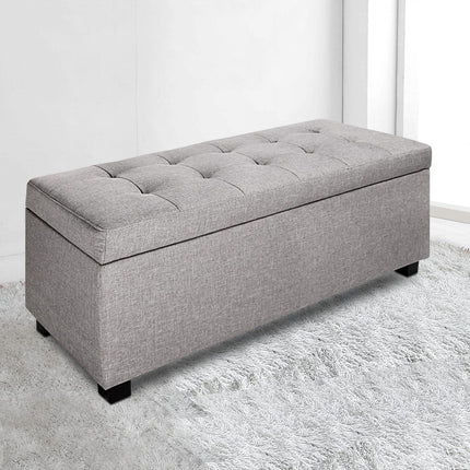 Artiss Storage Ottoman Blanket Box 97cm Linen Light Grey.