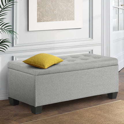 Artiss Storage Ottoman Blanket Box 97cm Linen Light Grey.