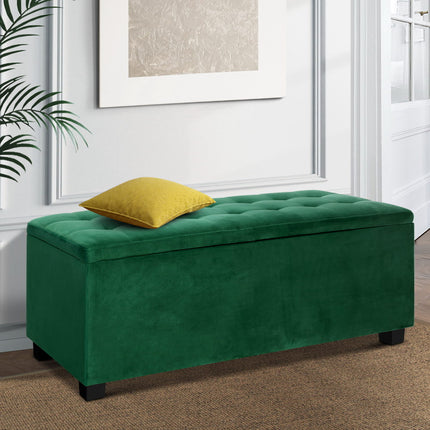 Artiss Storage Ottoman Blanket Box 97cm Velvet Green.
