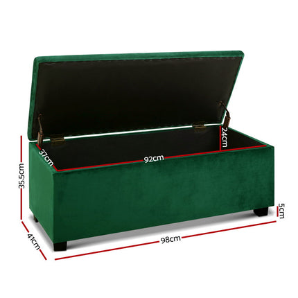 Artiss Storage Ottoman Blanket Box 97cm Velvet Green.