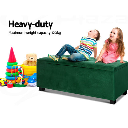 Artiss Storage Ottoman Blanket Box 97cm Velvet Green.