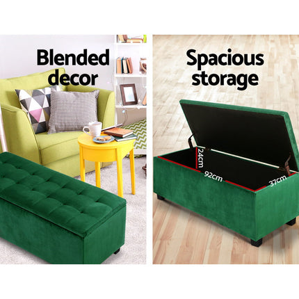 Artiss Storage Ottoman Blanket Box 97cm Velvet Green.