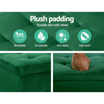 Artiss Storage Ottoman Blanket Box 97cm Velvet Green.
