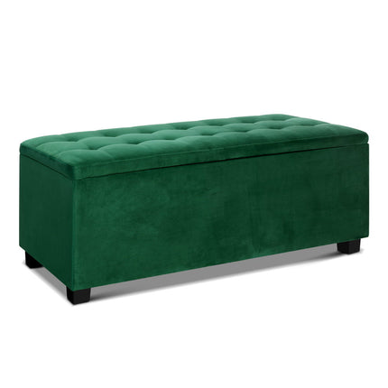 Artiss Storage Ottoman Blanket Box 97cm Velvet Green.