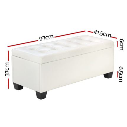 Artiss Storage Ottoman Blanket Box 97cm Leather White.
