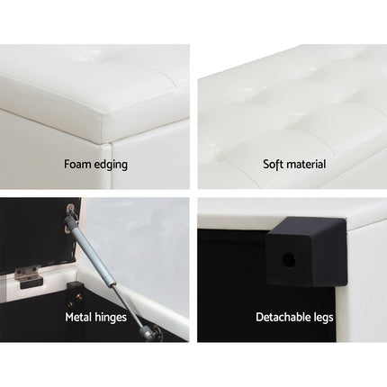 Artiss Storage Ottoman Blanket Box 97cm Leather White.