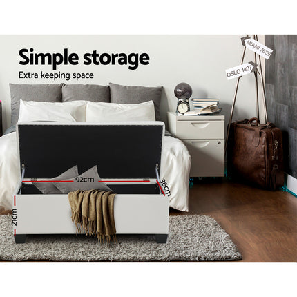 Artiss Storage Ottoman Blanket Box 97cm Leather White.