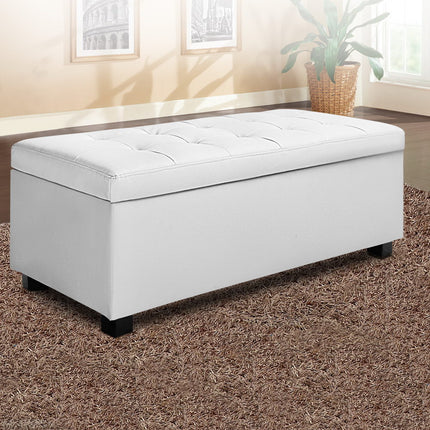 Artiss Storage Ottoman Blanket Box 97cm Leather White.