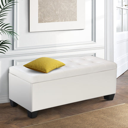 Artiss Storage Ottoman Blanket Box 97cm Leather White.