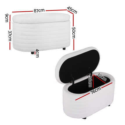 Artiss Storage Ottoman Blanket Box 87cm Boucle Fabric Oval.