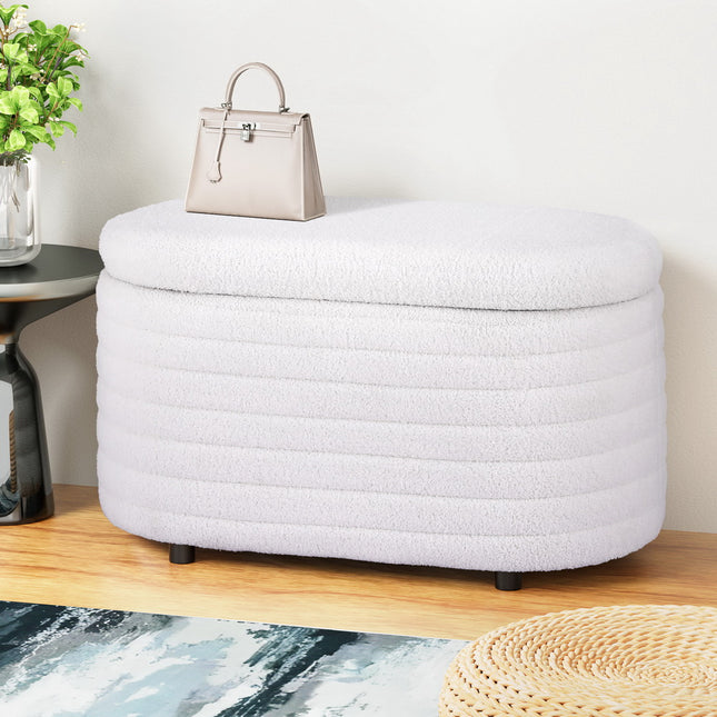 Artiss Storage Ottoman Blanket Box 87cm Boucle Fabric Oval.
