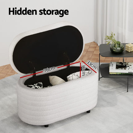 Artiss Storage Ottoman Blanket Box 87cm Boucle Fabric Oval.